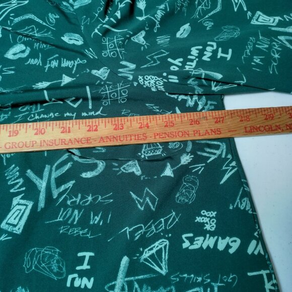 Melissa McCartney Seven Shirt Blouse Plus Size 2X Green Graffiti Long Sleeve Top - Picture 5 of 16